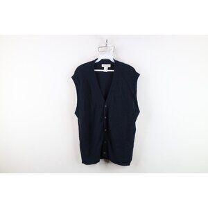 Vintage 90s Streetwear Mens Large Blank Thermal Crochet Knit Sweater Vest USA